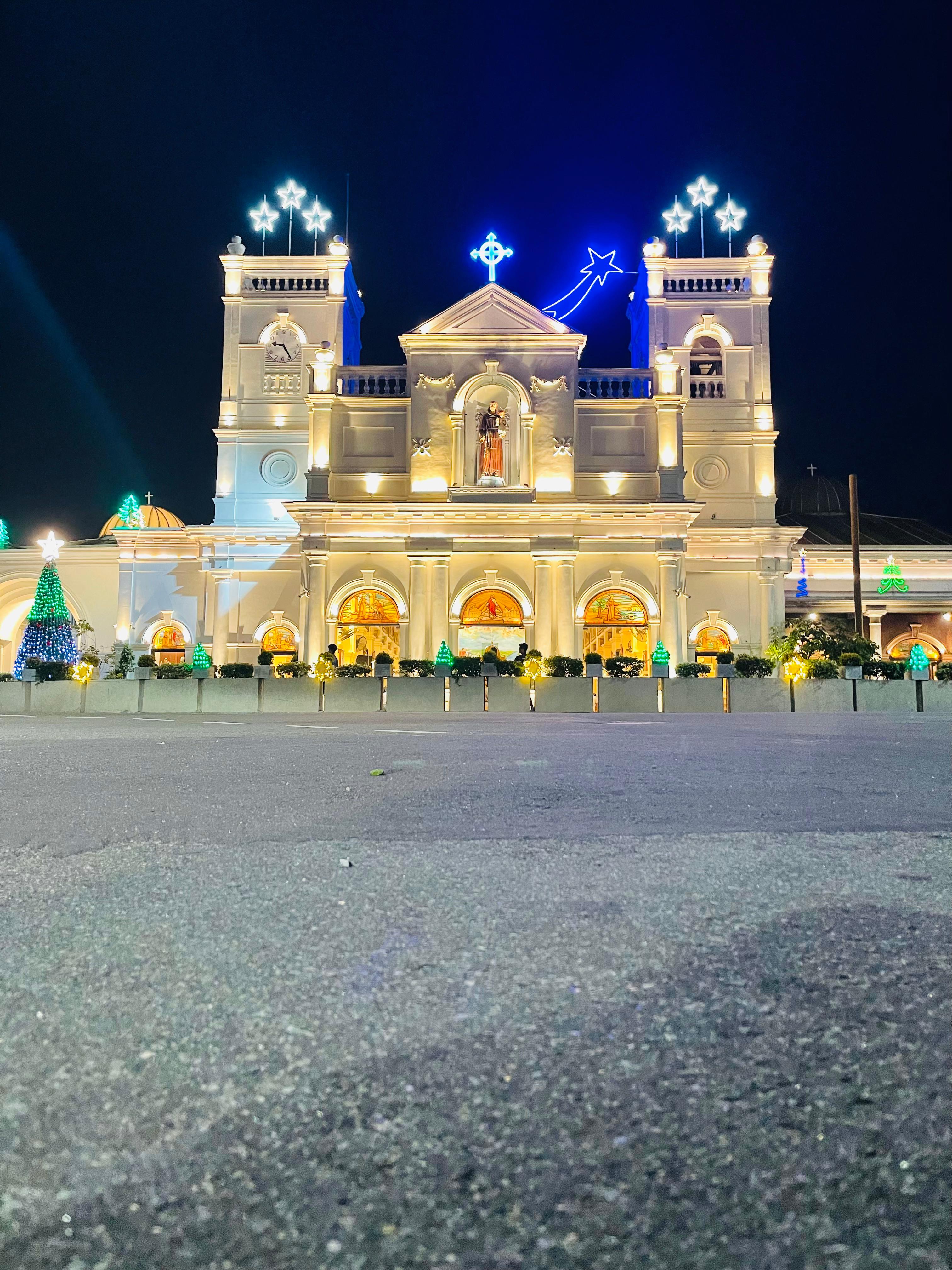 Church exterior at Christmas
